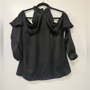 Parker Sonelle Mock-Neck Cold-Shoulder Silk Satin Blouse Color Black